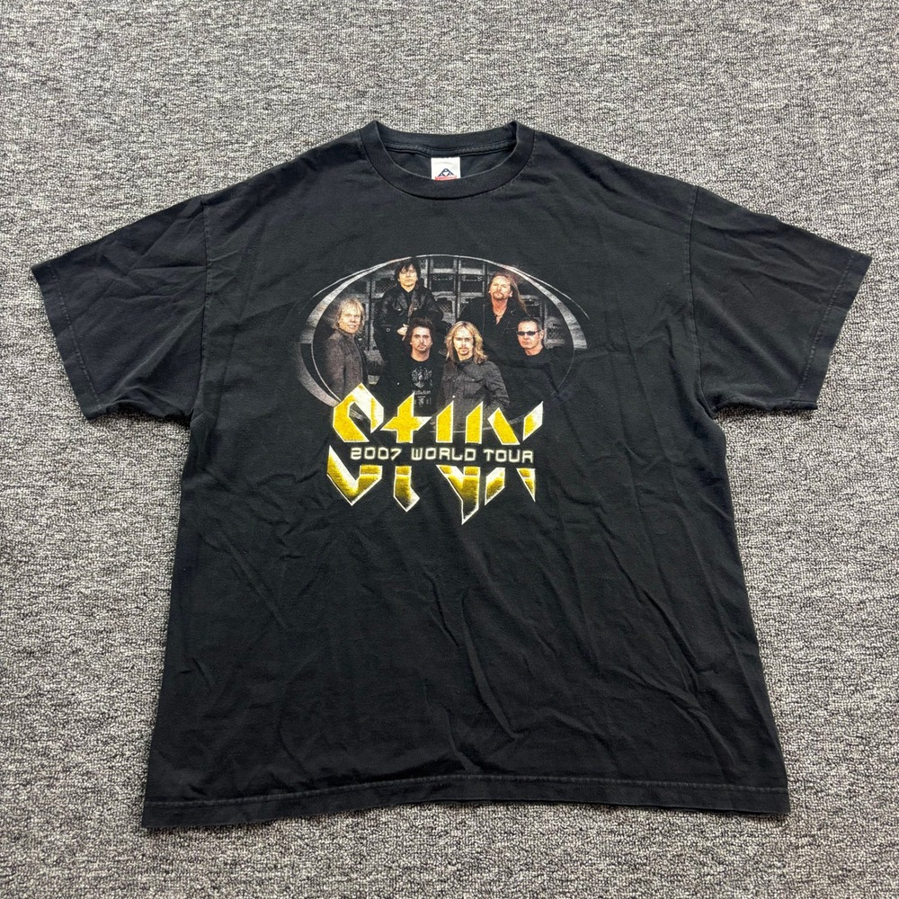 Y2K 2000s Styx Grunge Rock Band Tour Graphic Black T Shirt Size XL